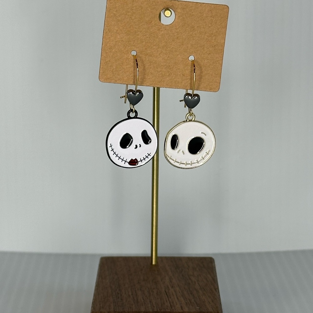 Jack & Sally Skull Earrings with Heart Accents